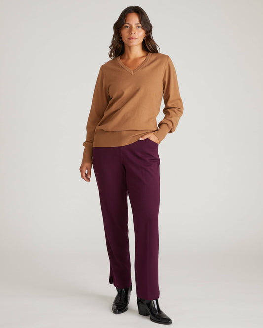 Savvy Fine Knit V Sweater in Classic Camel