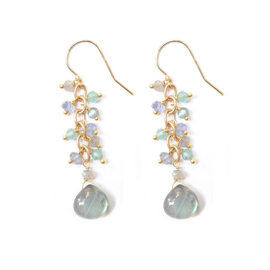 Rain Drop Earrings in Brass/Labradorite