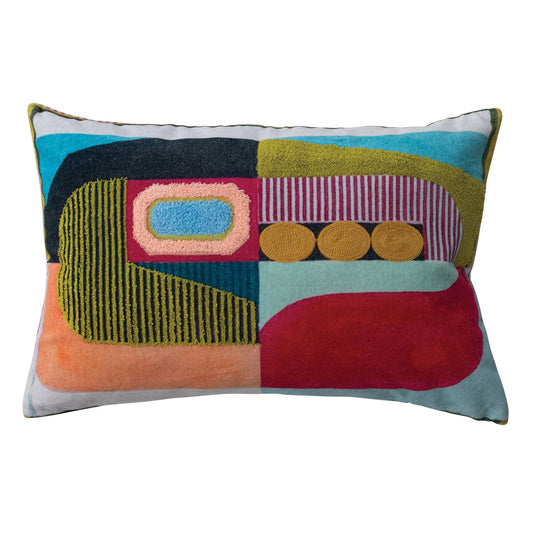 Cotton Velvet Lumbar Pillow with Embroidery