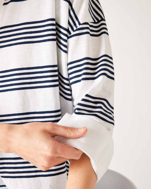 Amelia Cuff Tee in Striped Navy