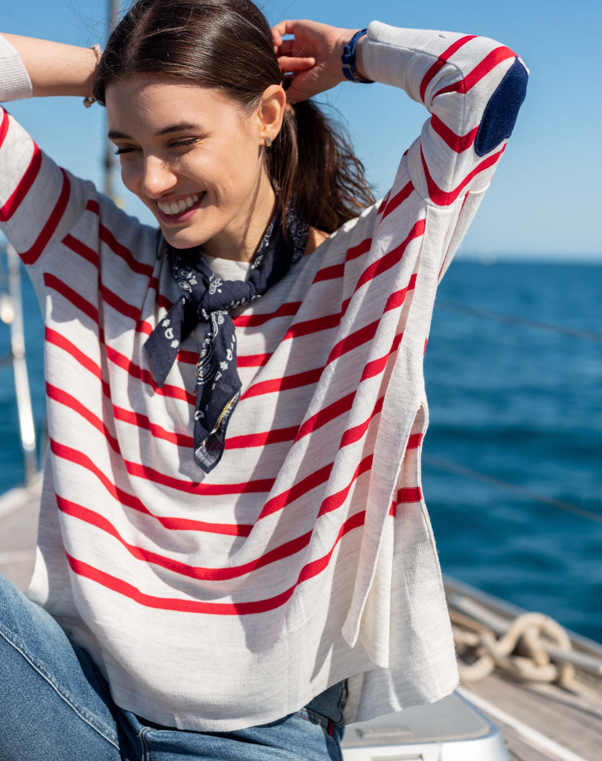 Amour Sweater in Red Stripes/Navy Heart
