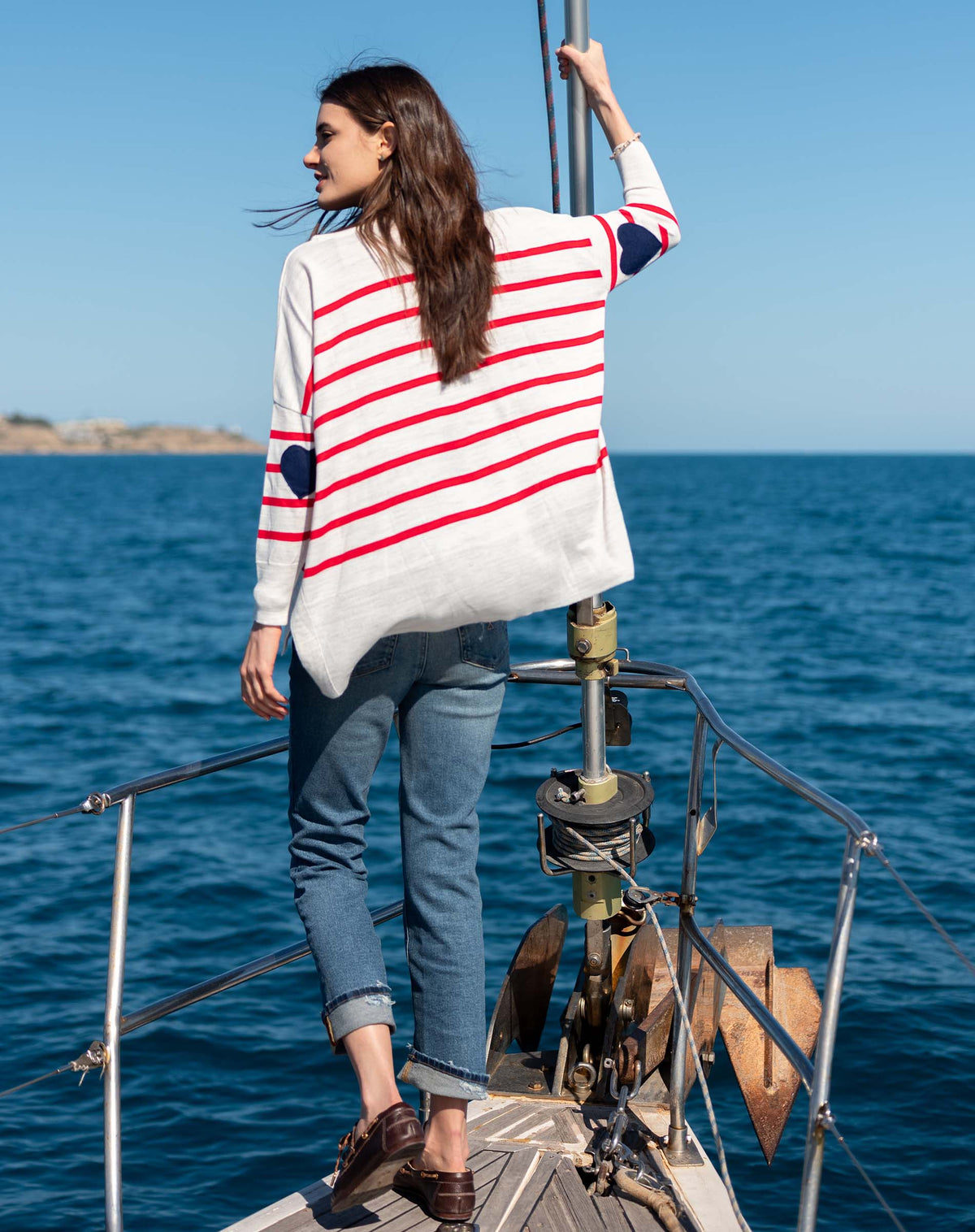 Amour Sweater in Red Stripes/Navy Heart