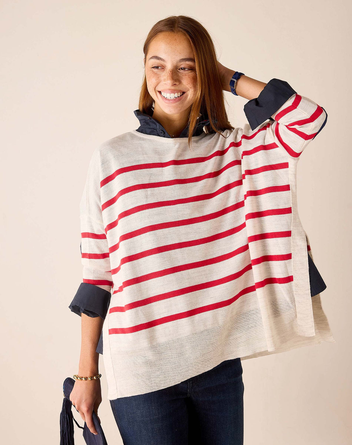 Amour Sweater in Red Stripes/Navy Heart