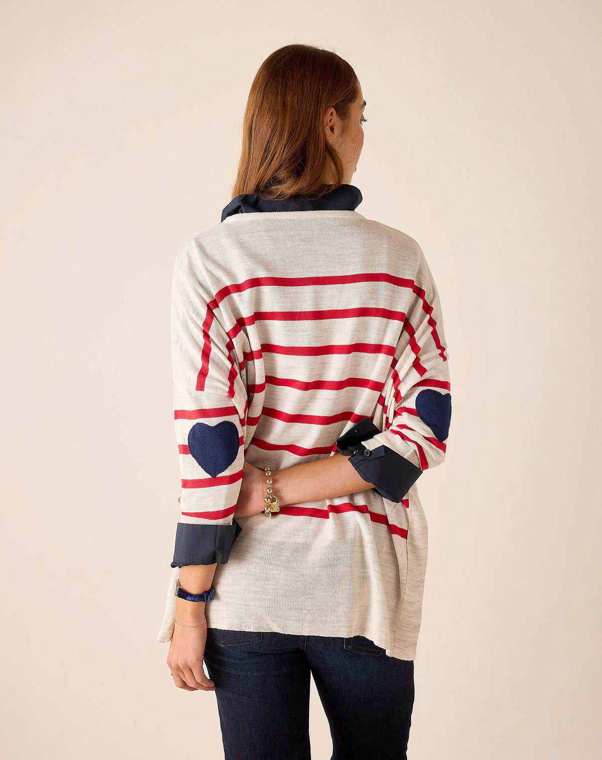 Amour Sweater in Red Stripes/Navy Heart