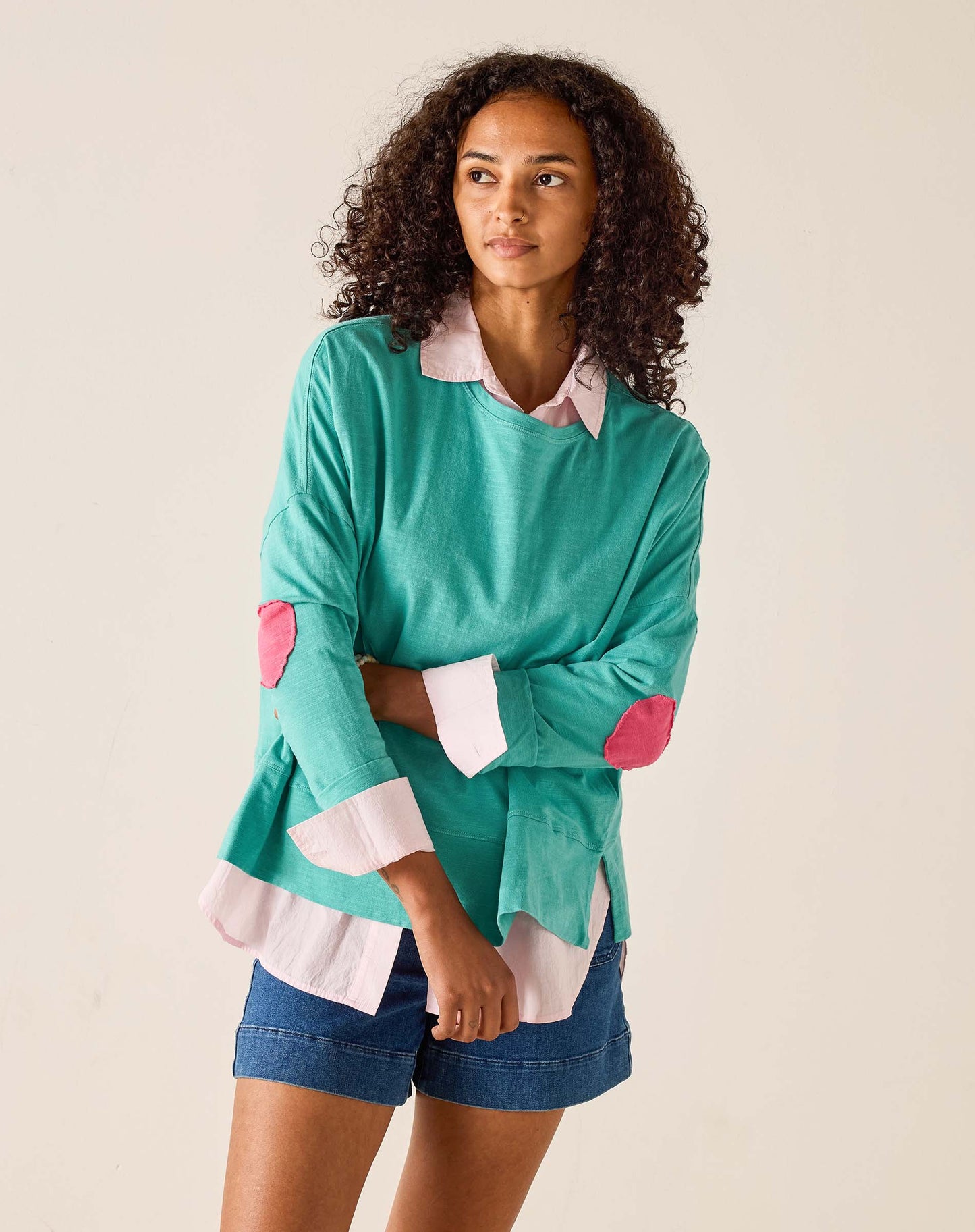 Amour Applique Tee in Teal and Pink