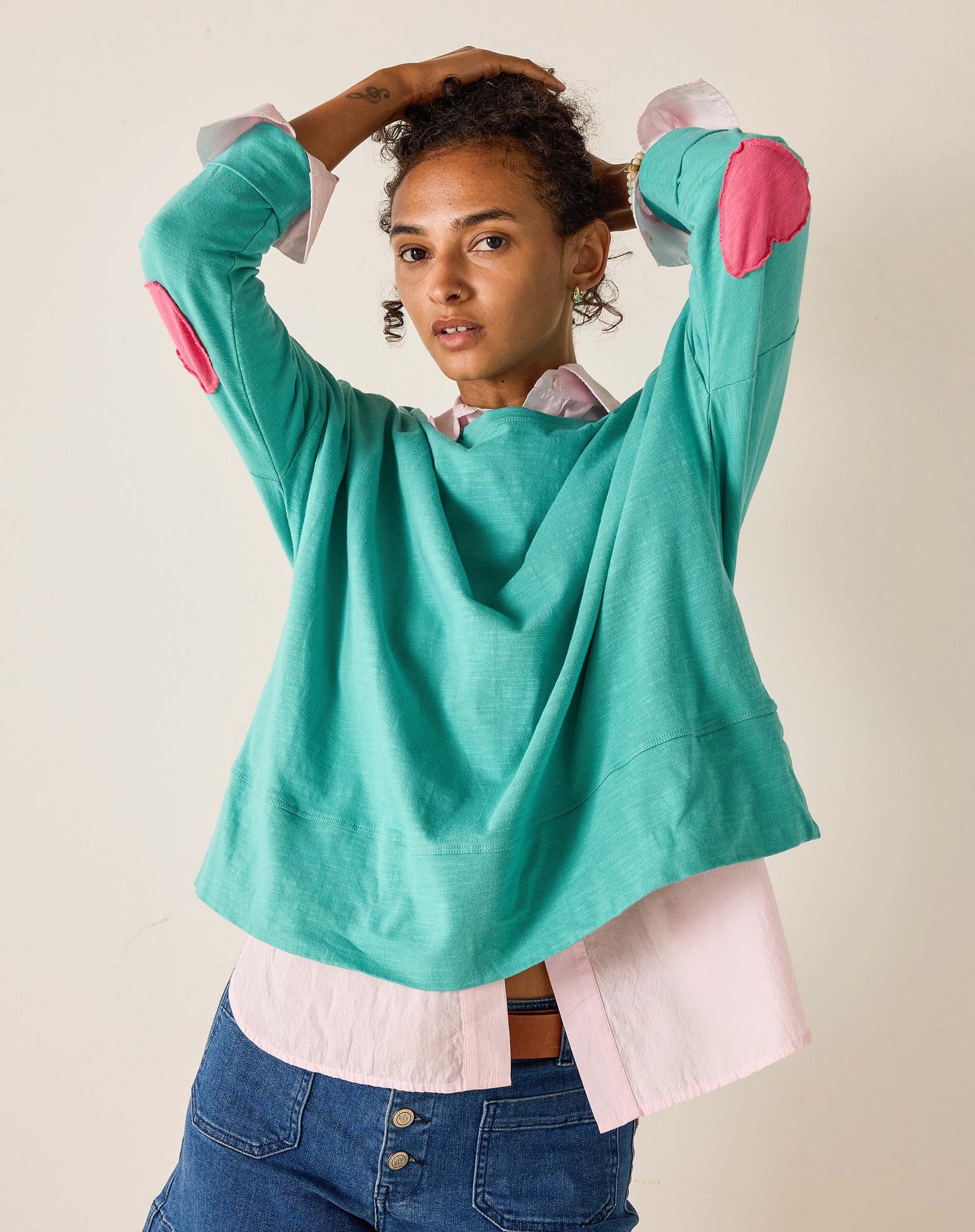 Amour Applique Tee in Teal and Pink