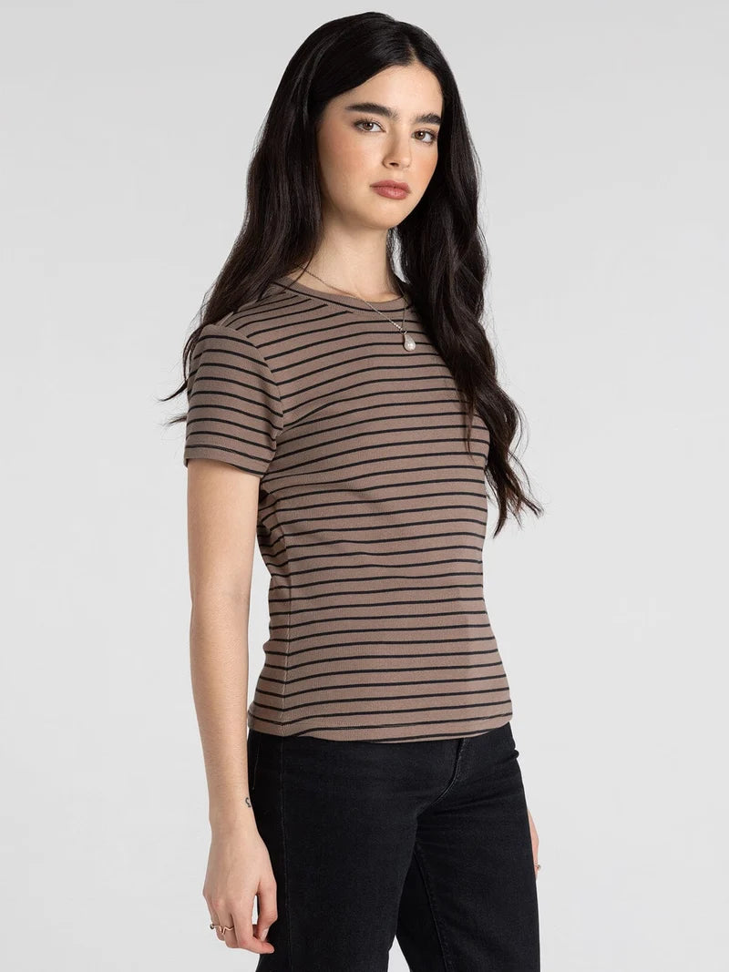 Annie Tee in Latte & Black Stripes