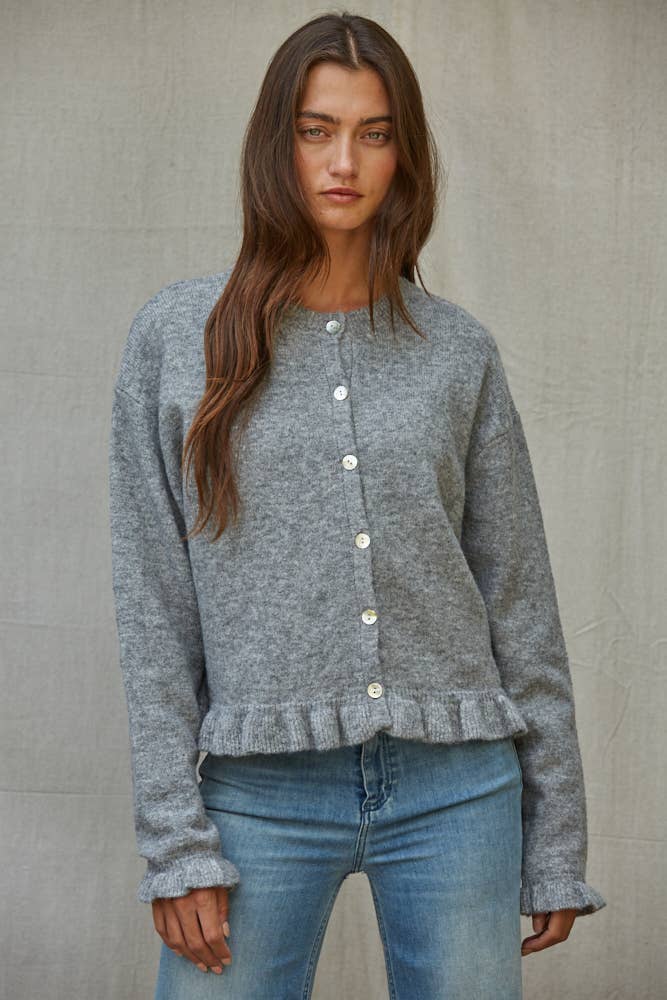 Everyday Buttondown Cardigan Sweater in Heather Grey