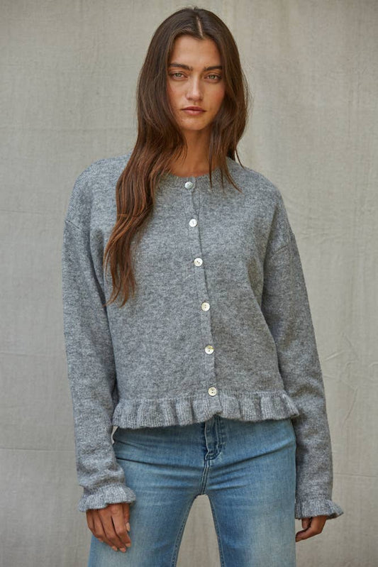 Everyday Buttondown Cardigan Sweater in Heather Grey