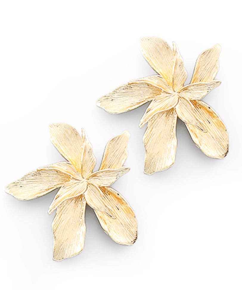 Gold Textured Flower Drop Earrings
