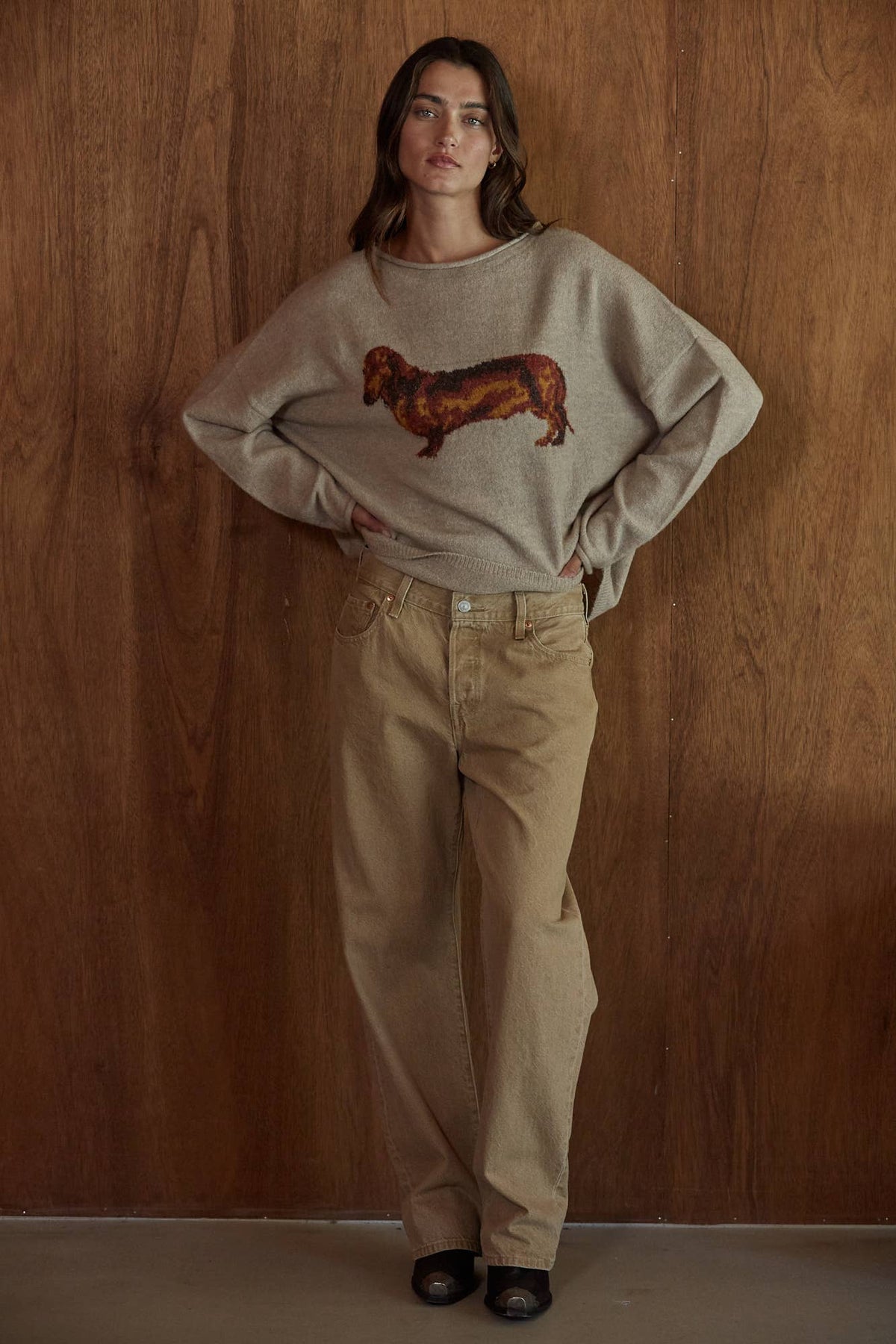 Dachshund Graphic Sweater in Oatmeal