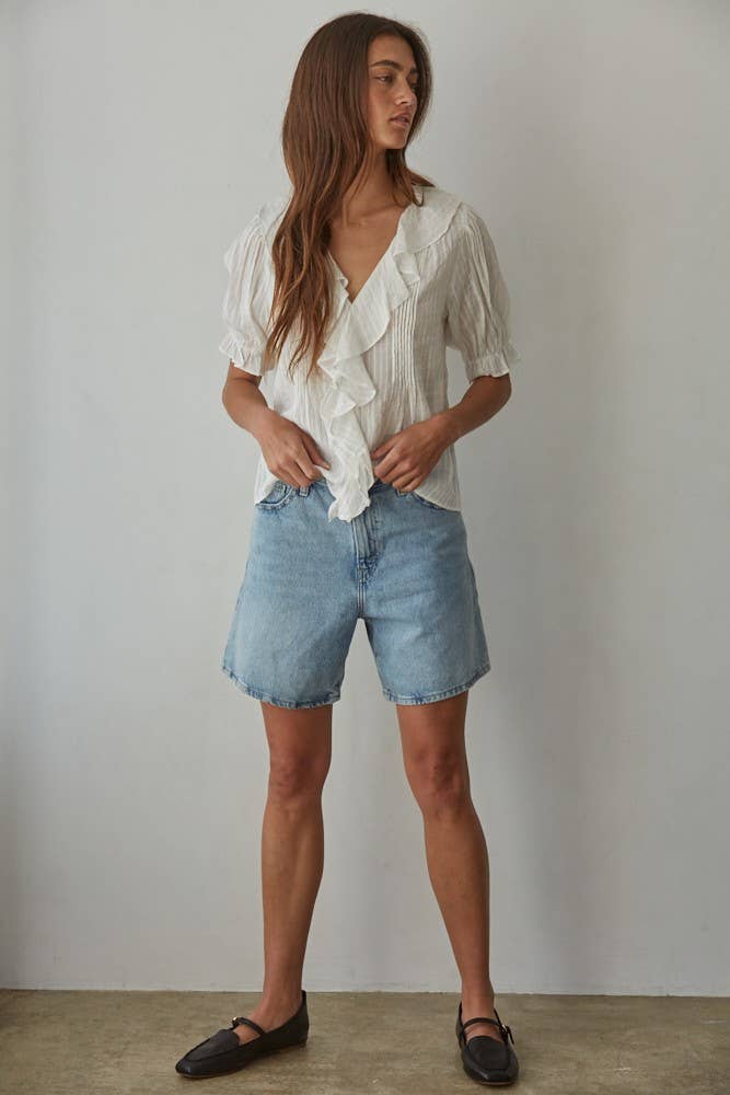 The Ruffle V-Neck Blouse in Off White