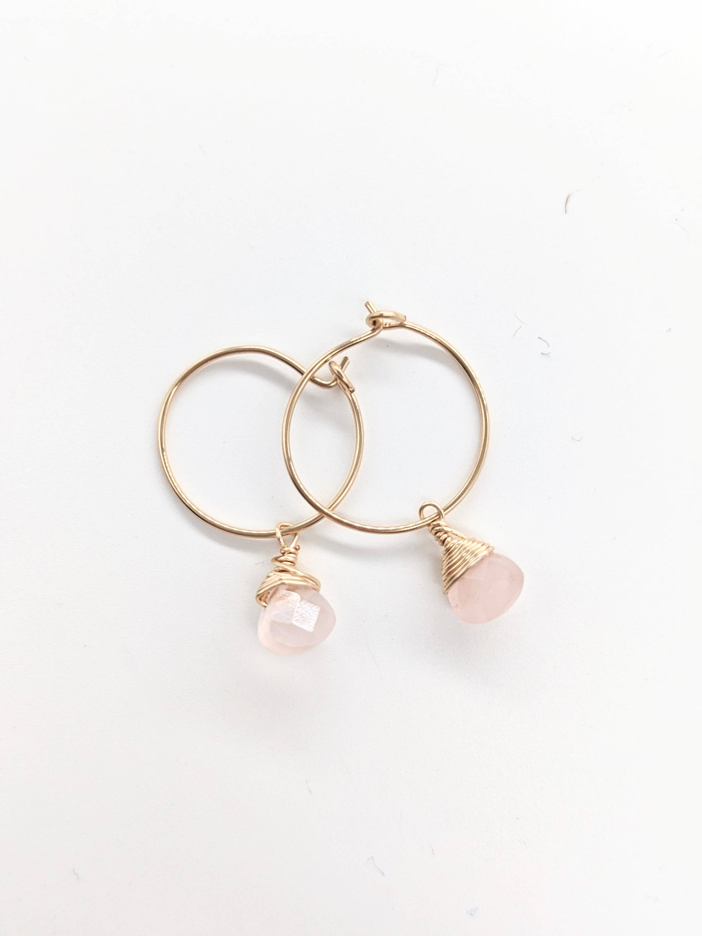 Rose Quartz Charm Mini Hoop Earrings in 14k Gold Filled