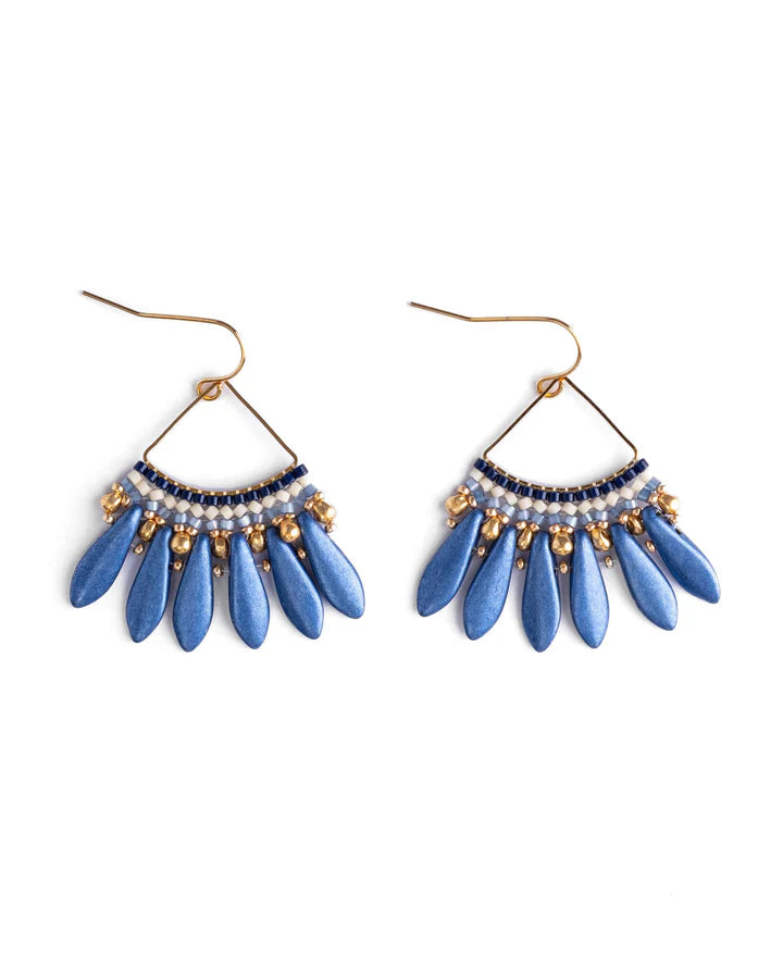 Heirloom Fan Drop Earrings in Blue