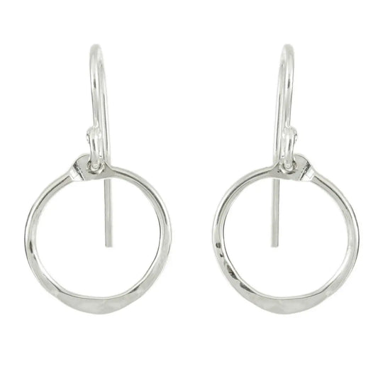 Hammered Small Circle Wire Earrings in Silver