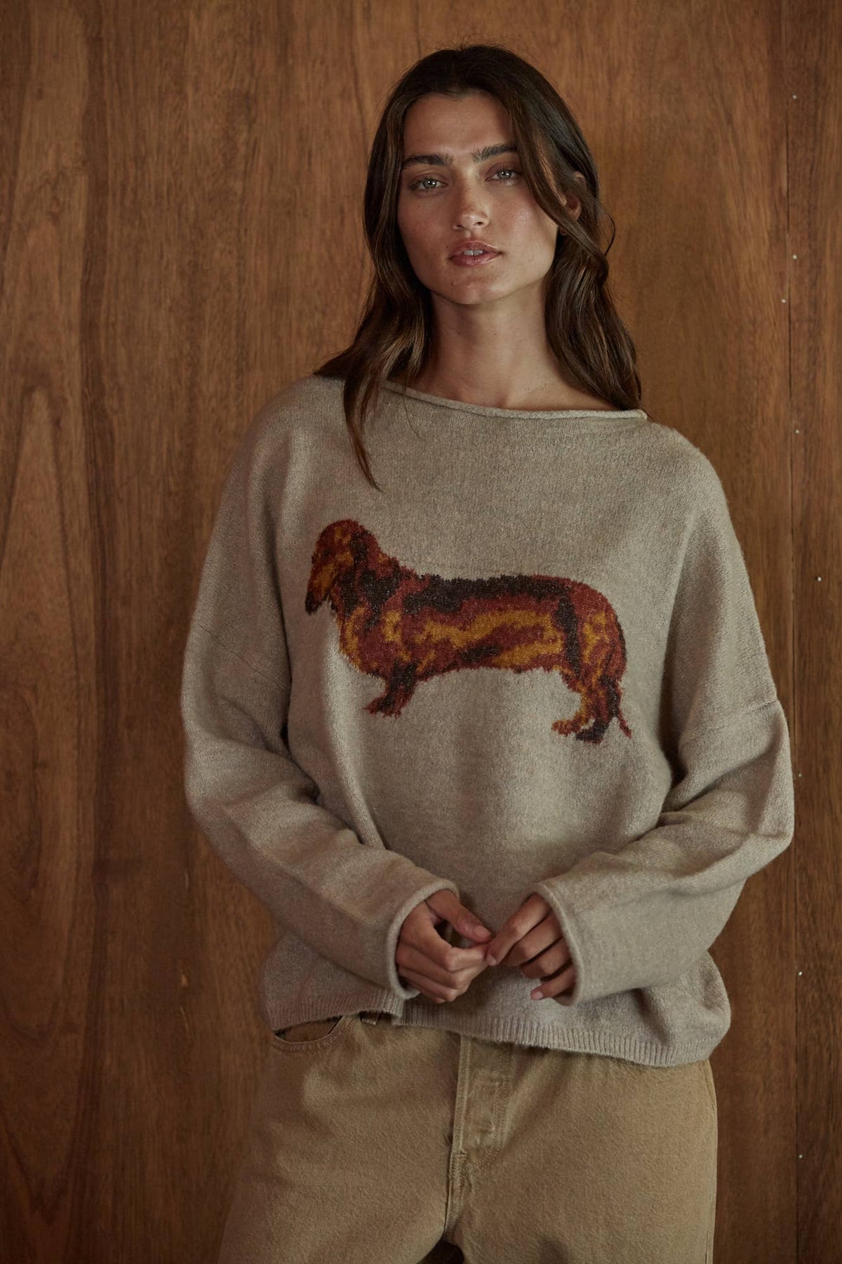 Dachshund Graphic Sweater in Oatmeal