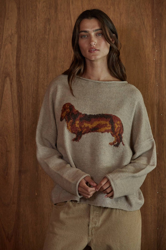 Dachshund Graphic Sweater in Oatmeal