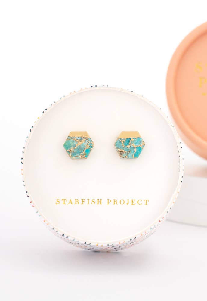 Oasis Turquoise Stud Earrings in Gold