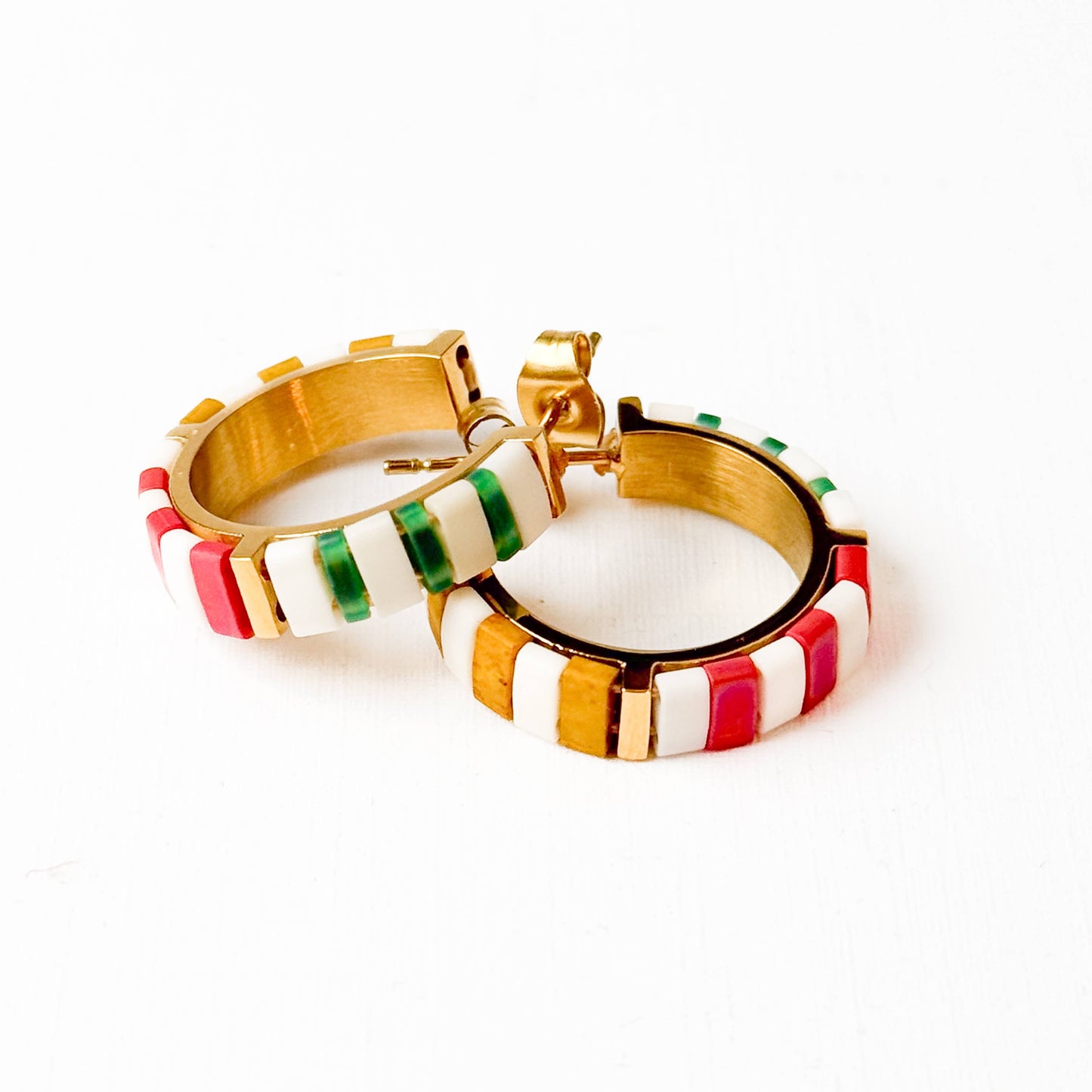 Cream Tila Bead Hoop Earrings