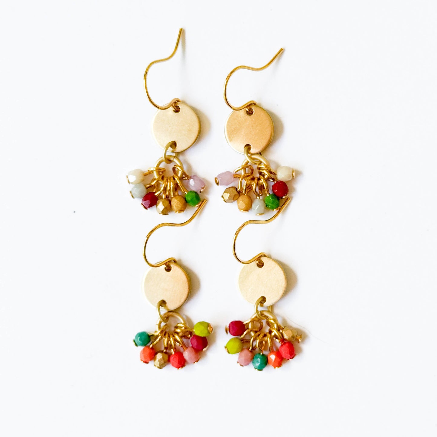 Tiny Beaded Cluster Brass Earrings