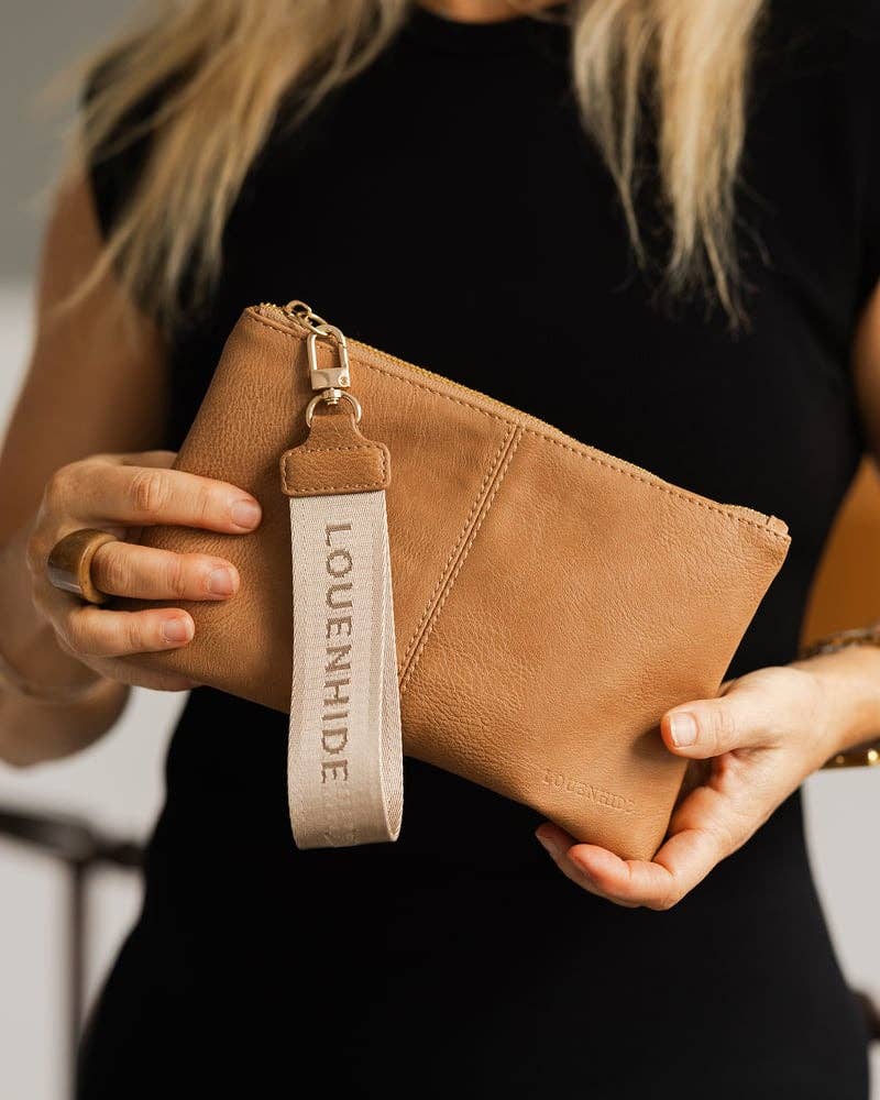 Mimi Logo Wristlet in Camel