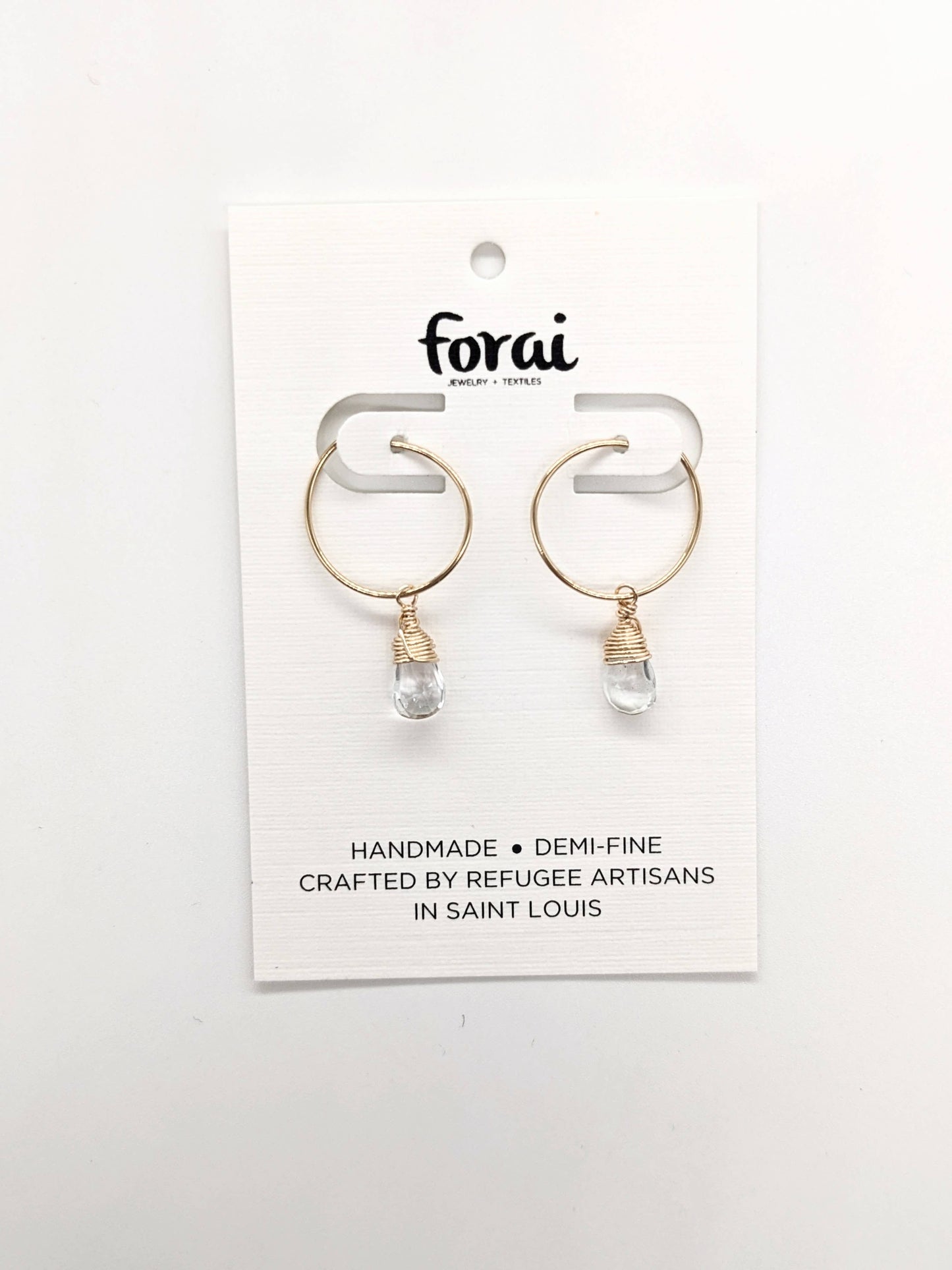 Aqua Quartz Charm Mini Hoop Earrings in 14k Gold Filled