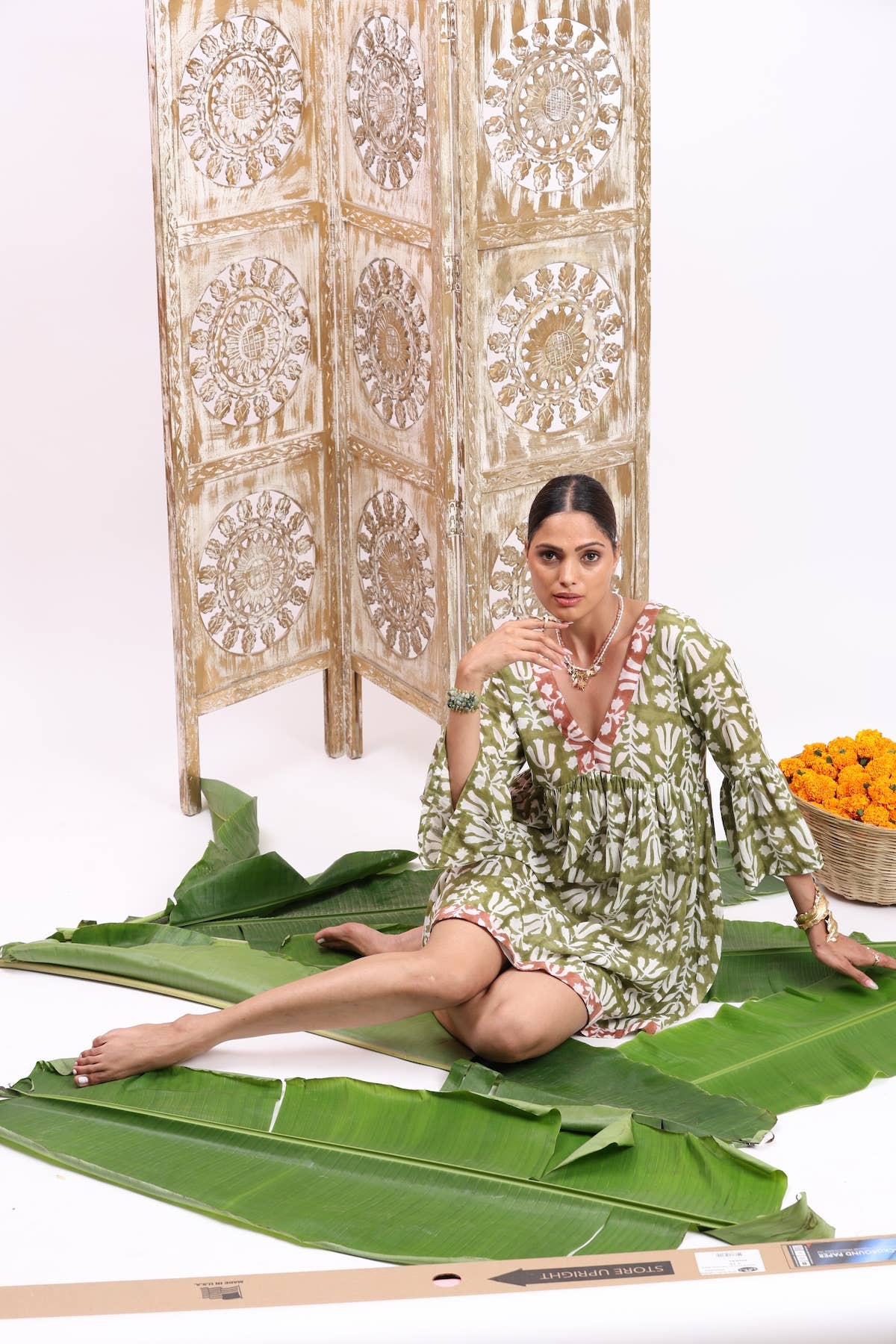 Nishu Block Printed Cotton Mini Dress in Floral