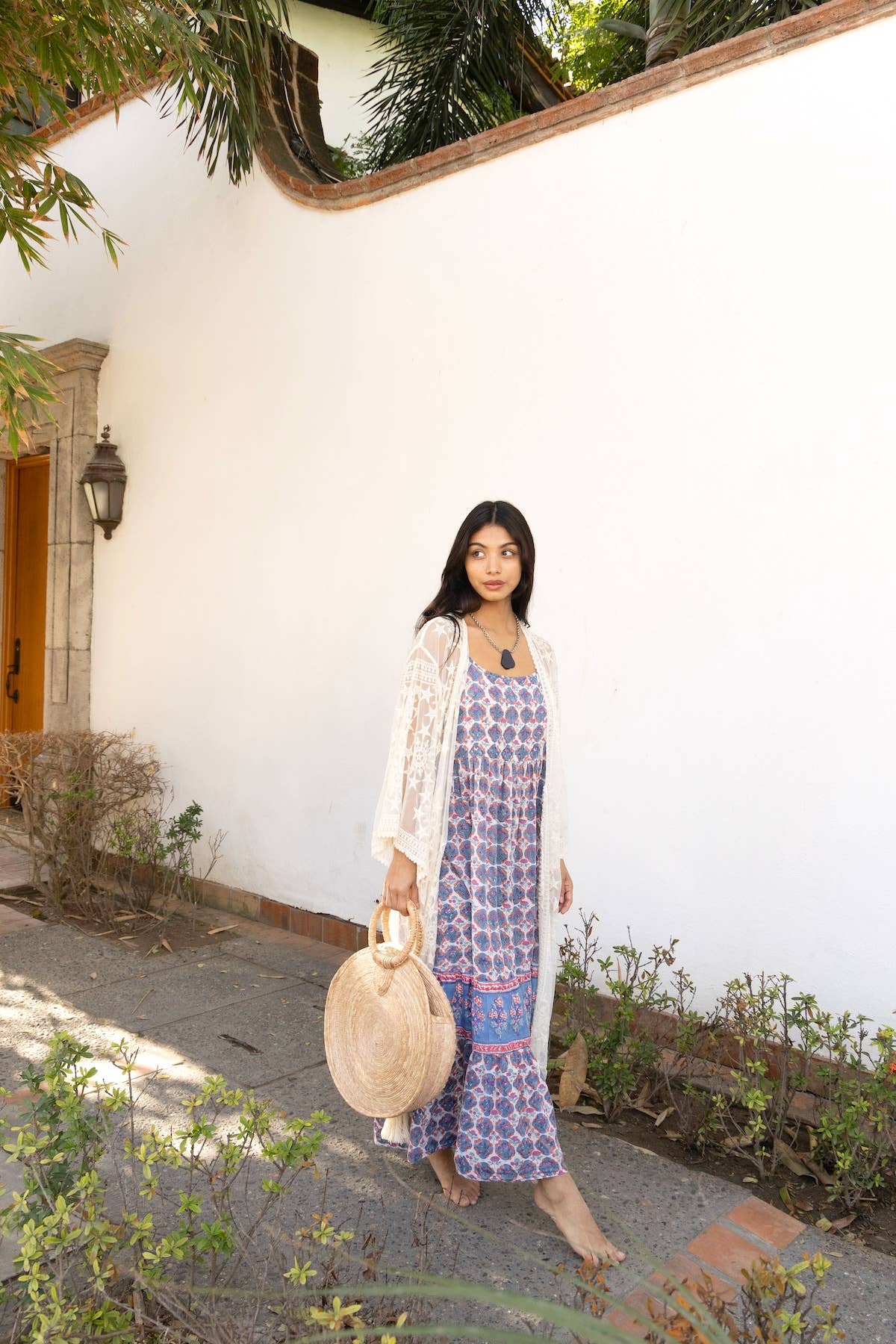 Somara Block Printed Cotton Maxi Sundress in Floral