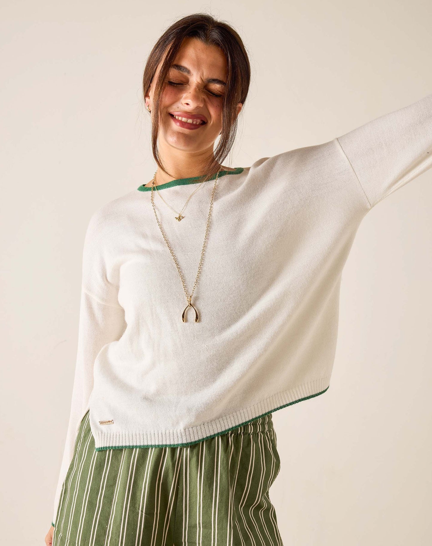 Cardiff Sweater in White and Jungle