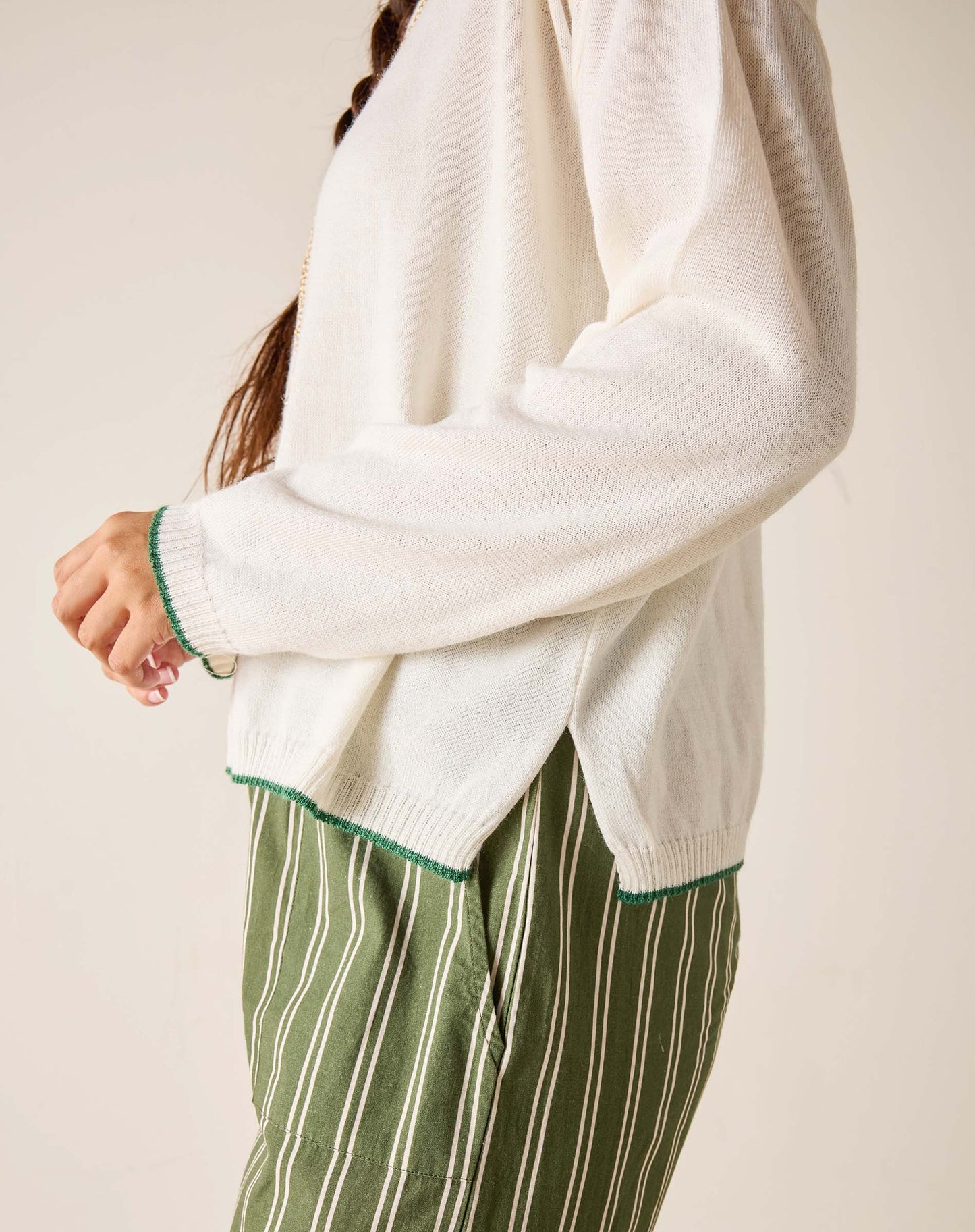 Cardiff Sweater in White and Jungle