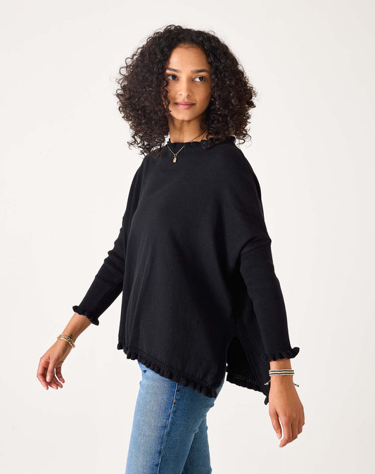 Catalina Cotton Ruffle Sweater in Black