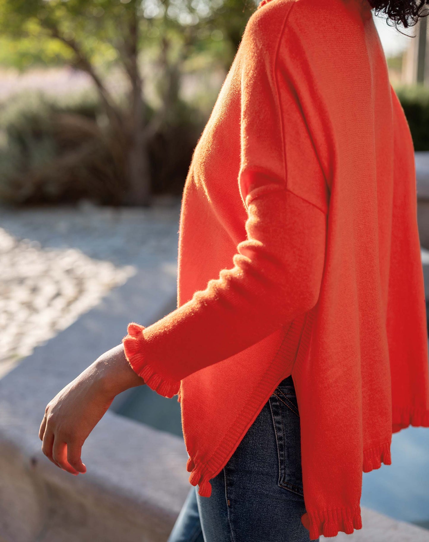 Catalina Cotton Ruffle Sweater in Desert Red