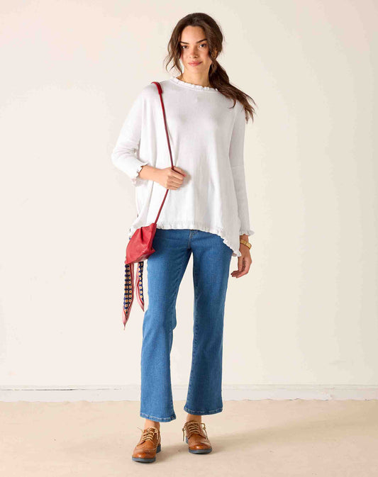 Catalina Cotton Ruffle Sweater in White