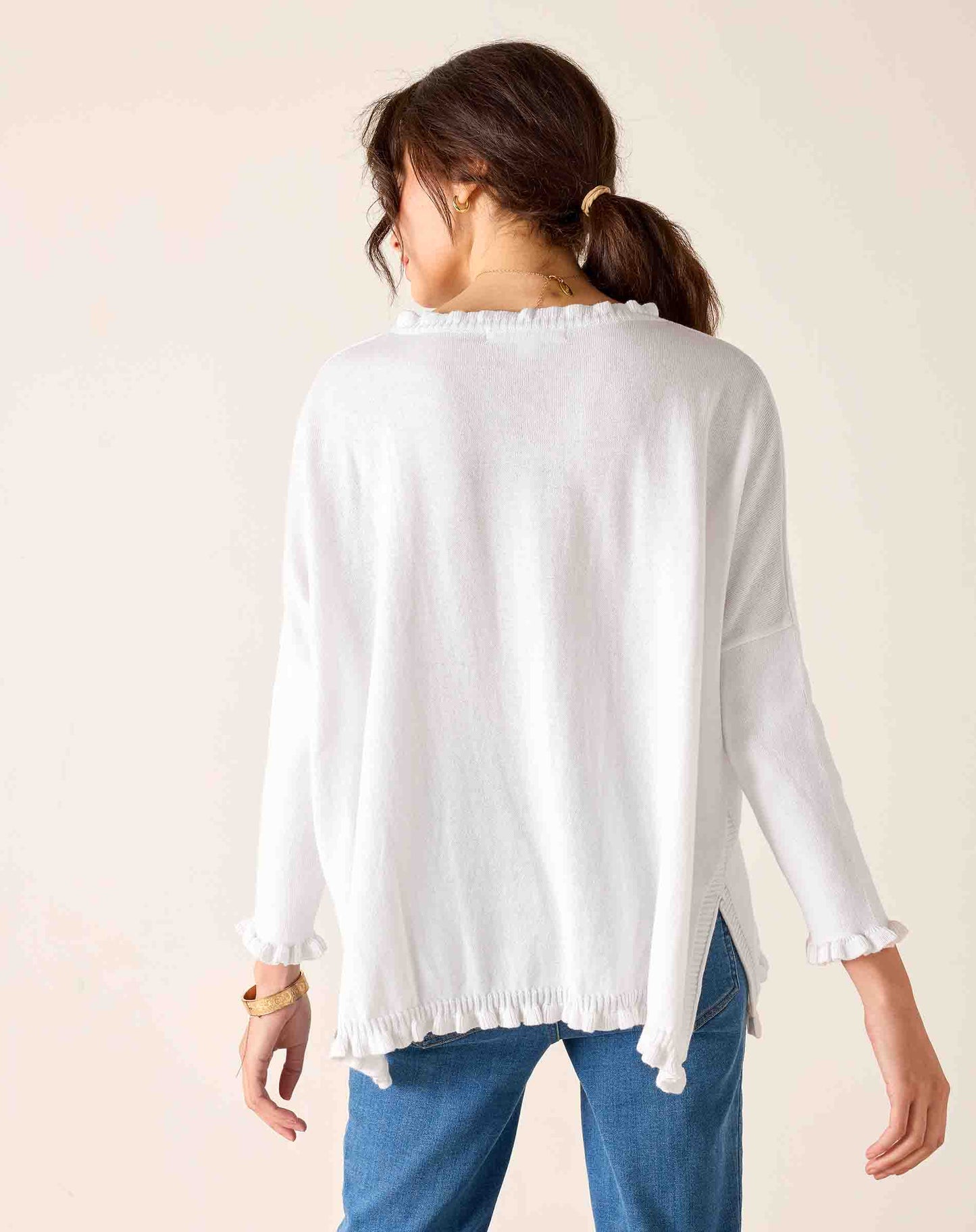 Catalina Cotton Ruffle Sweater in White