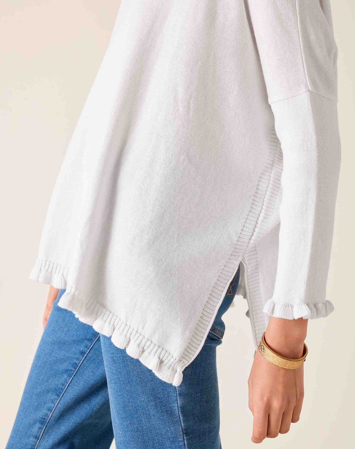Catalina Cotton Ruffle Sweater in White