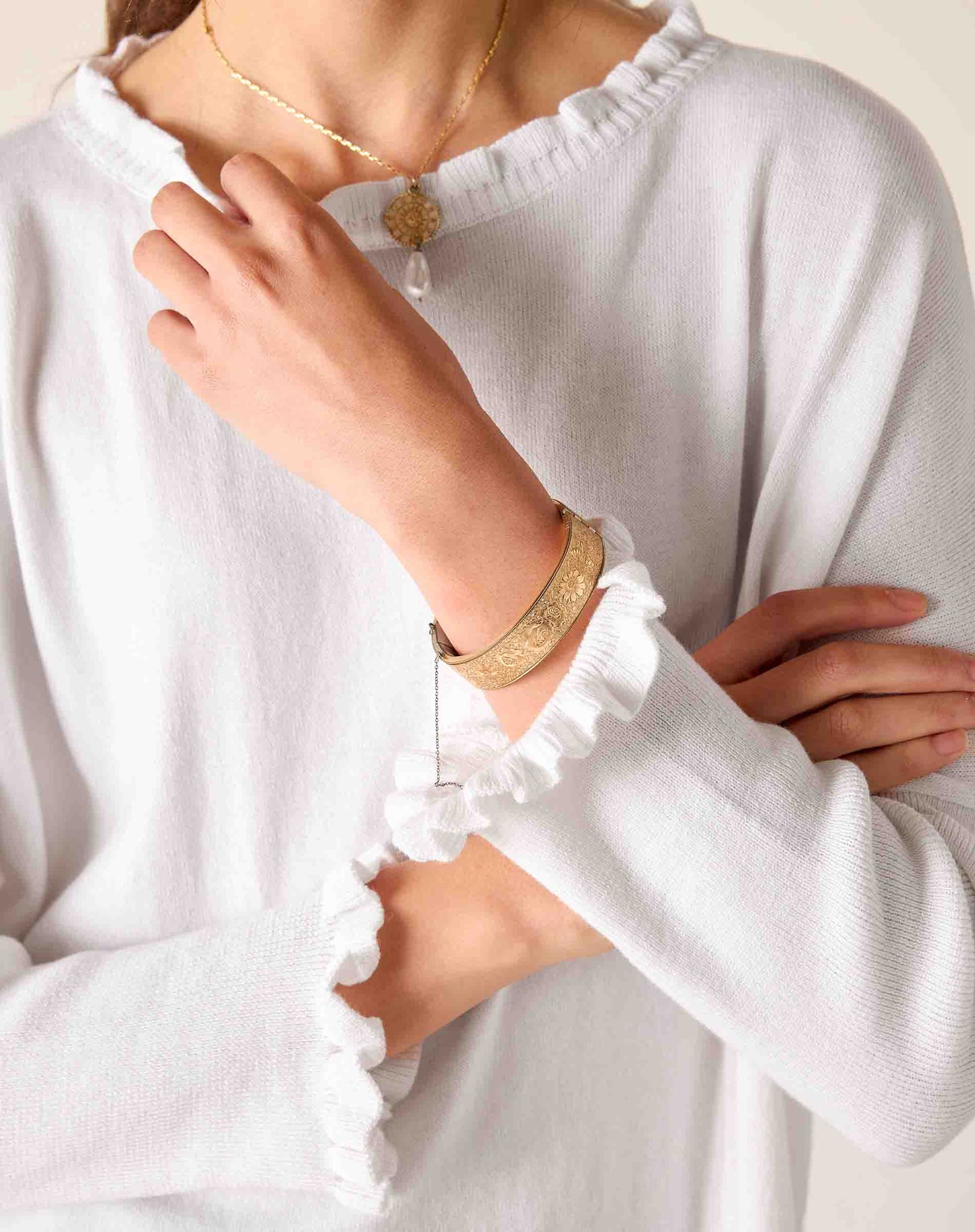 Catalina Cotton Ruffle Sweater in White