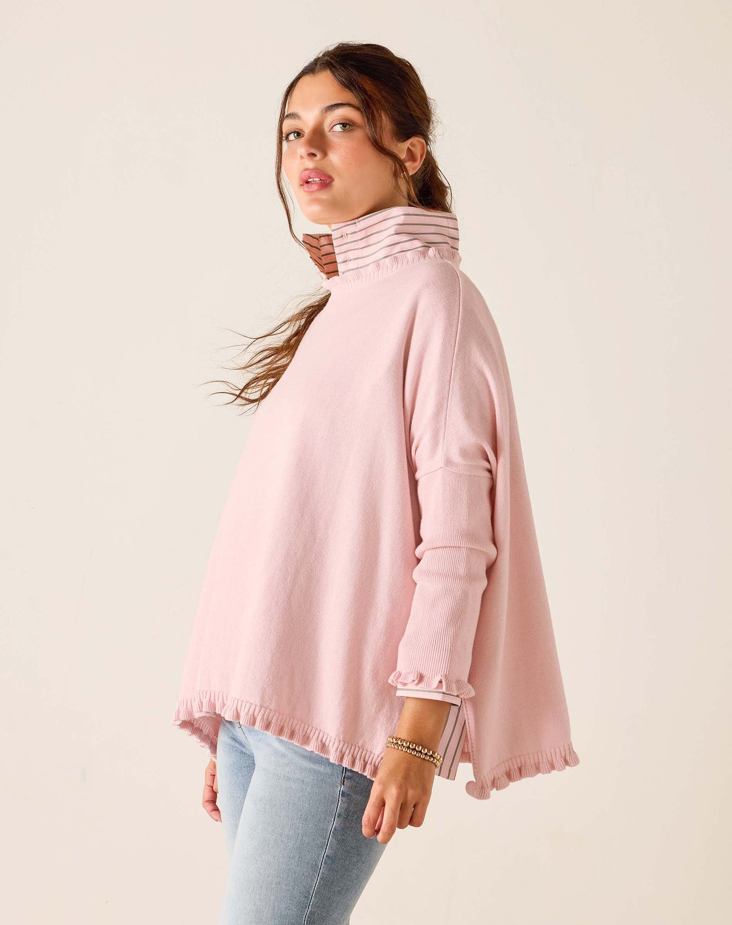 Catalina Cotton Ruffle Sweater in Rose Quartz