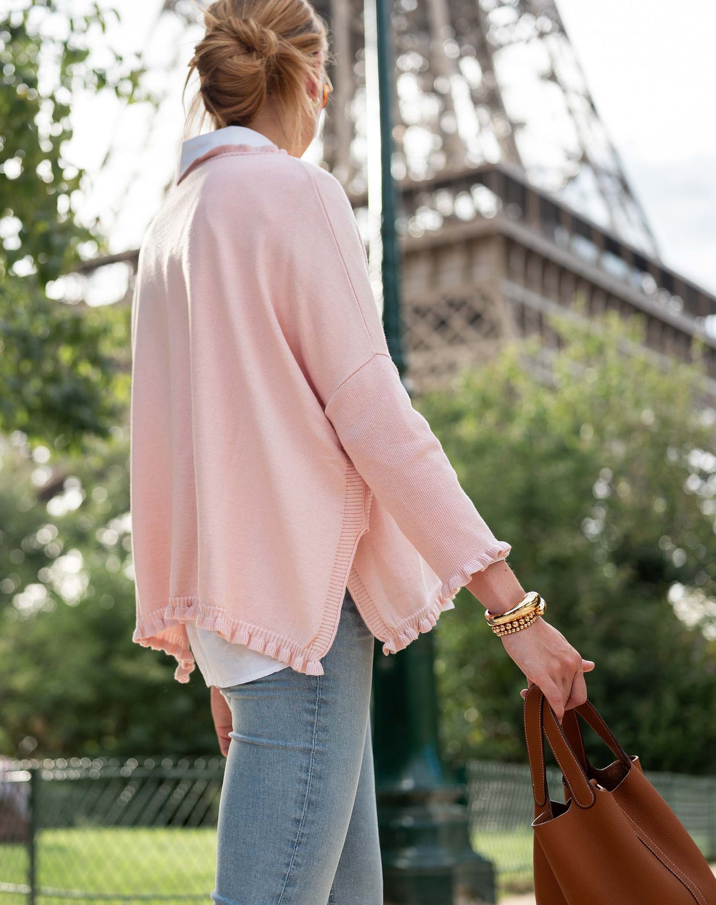 Catalina Cotton Ruffle Sweater in Rose Quartz