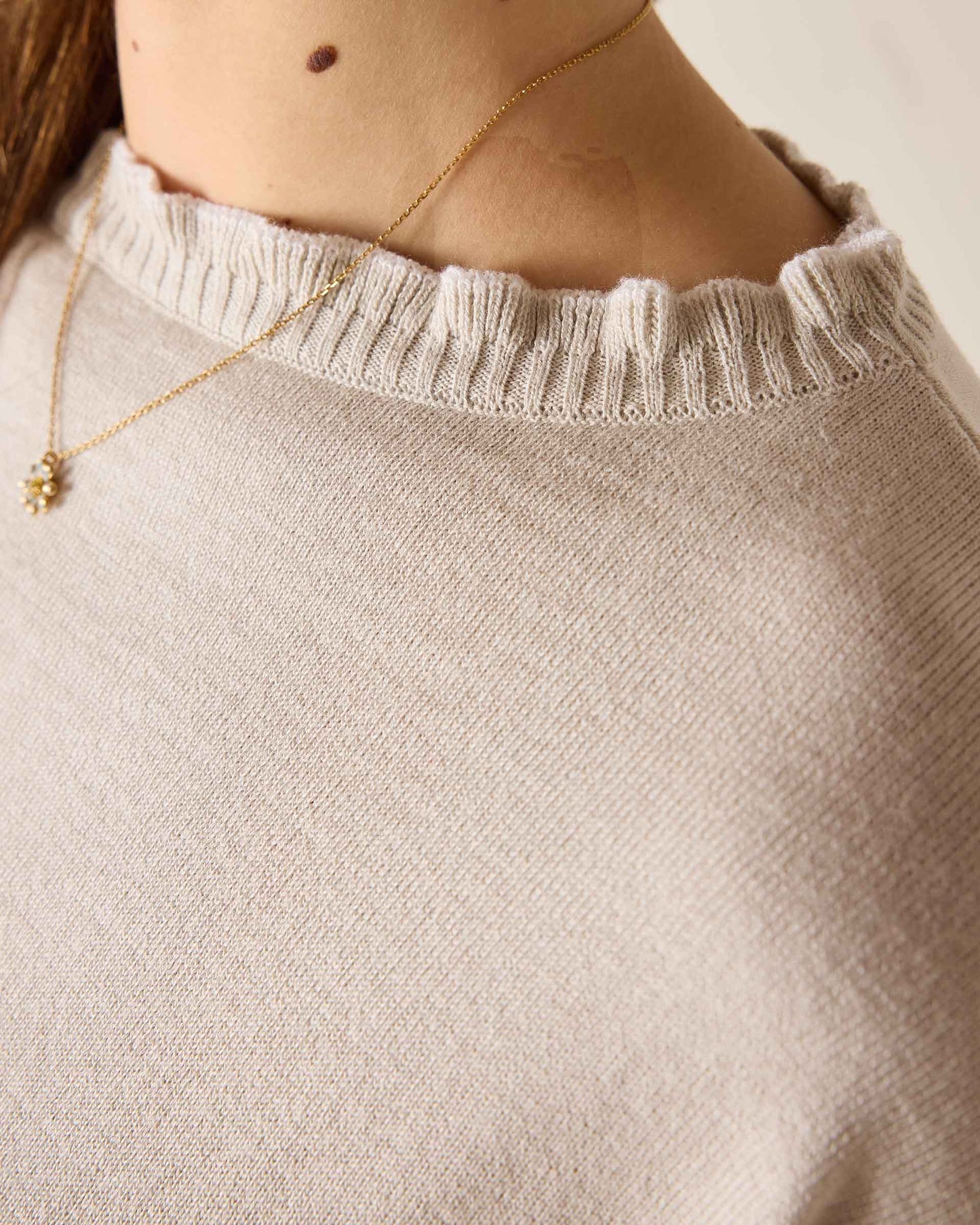 Catalina Cotton Ruffle Sweater in Stone & Cream