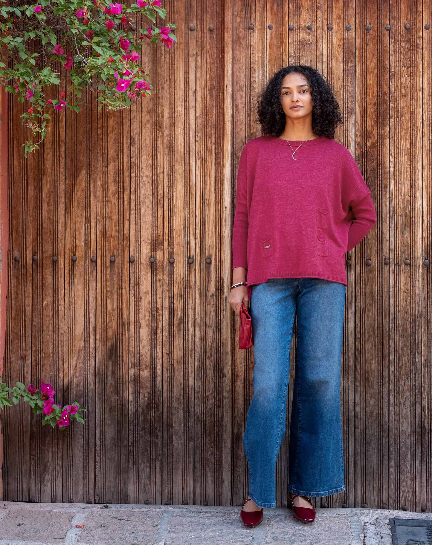 Catalina Crewneck Sweater in Dragonfruit