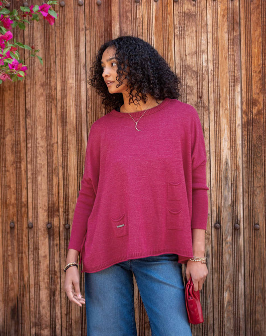 Catalina Crewneck Sweater in Dragonfruit