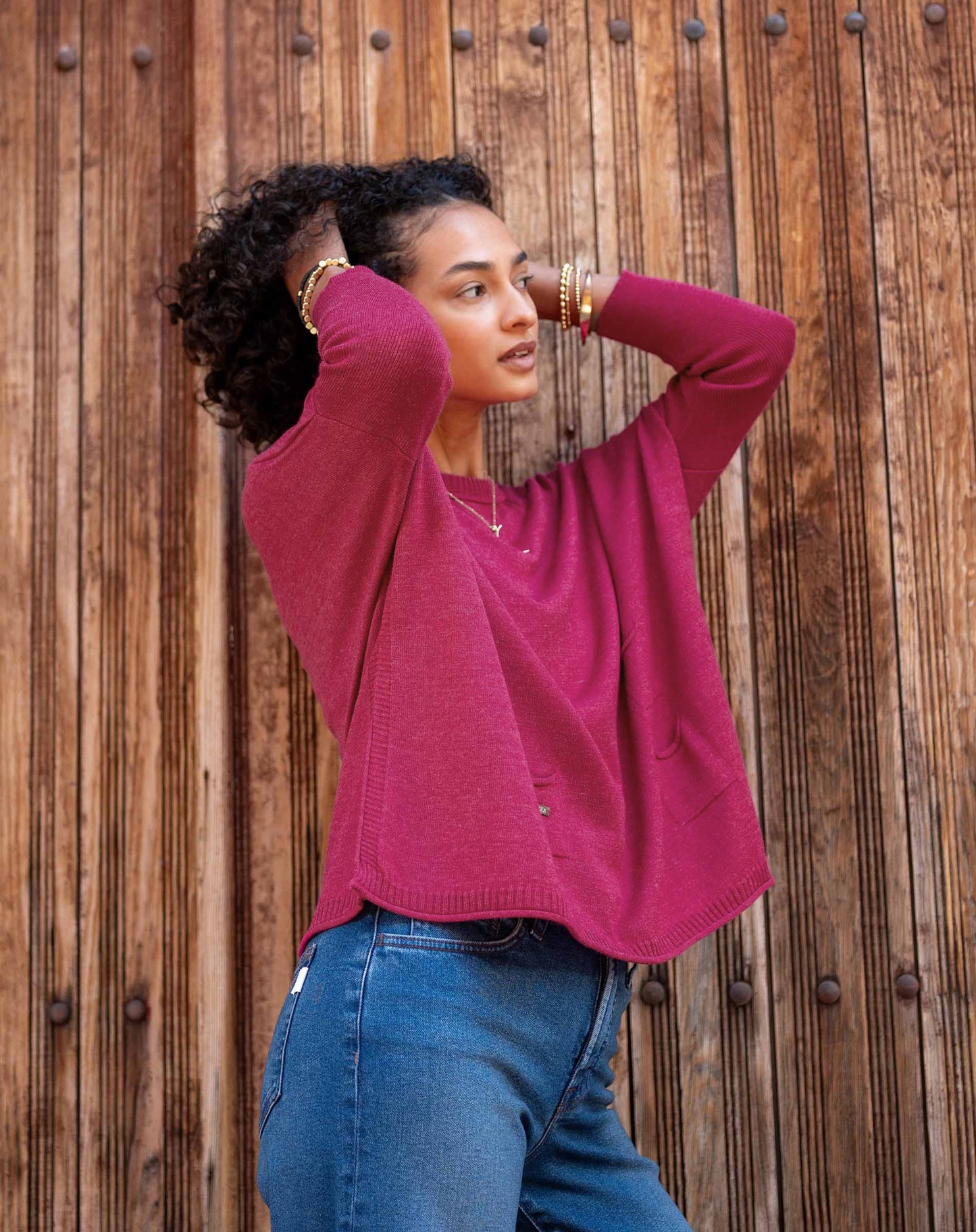 Catalina Crewneck Sweater in Dragonfruit