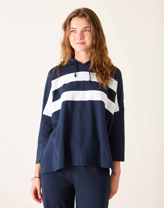 Catalina Hoodie Tee in Navy + White Stripe