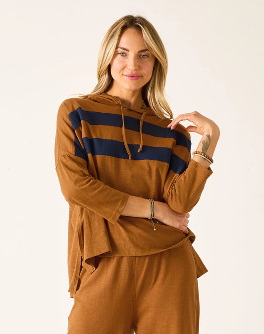 Catalina Hoodie Tee in Tobacco + Navy Stripe