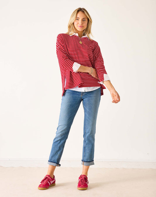 Catalina Slub Tee in Red + Pink Stripe
