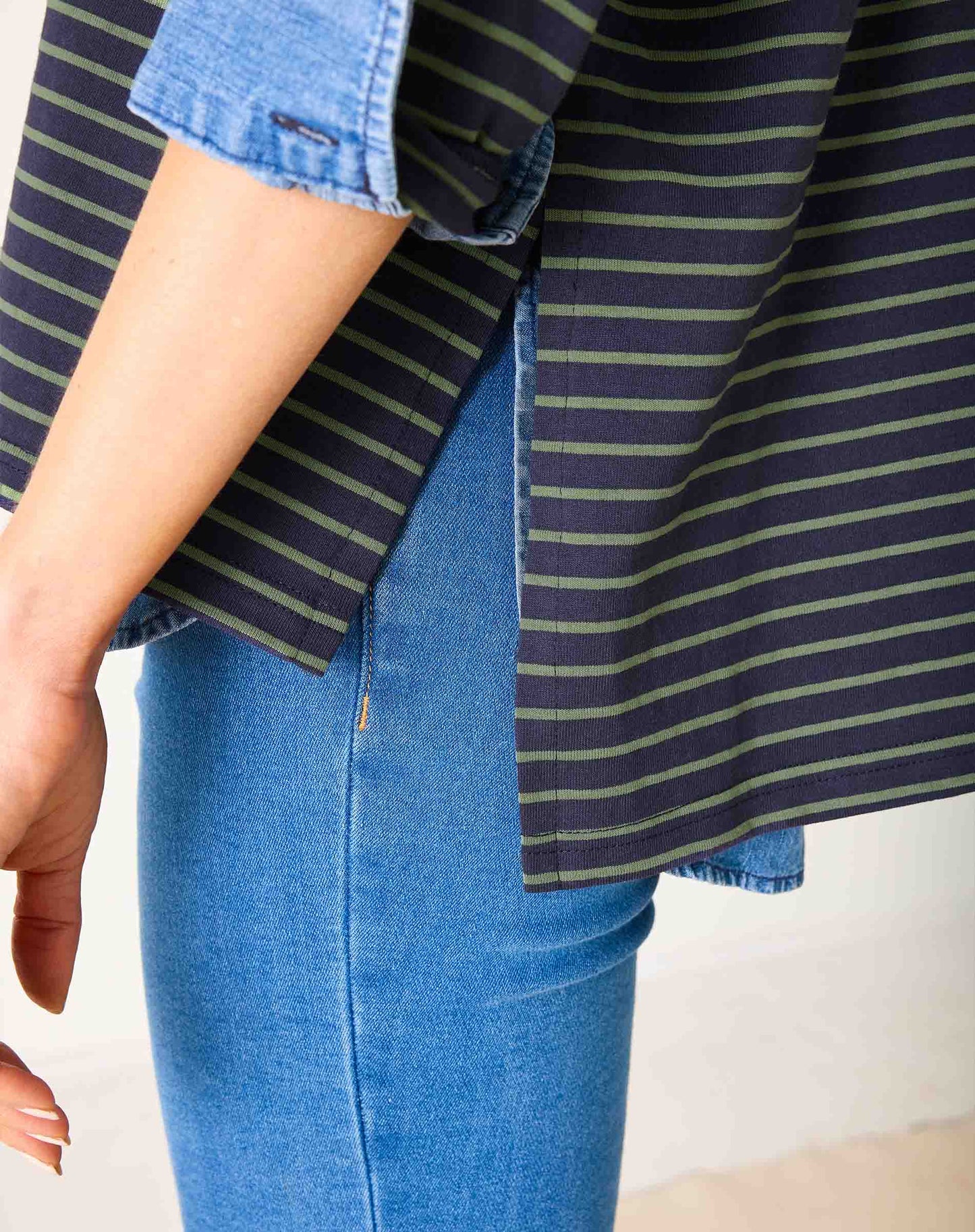 Catalina Slub Tee in Navy + Light Olive