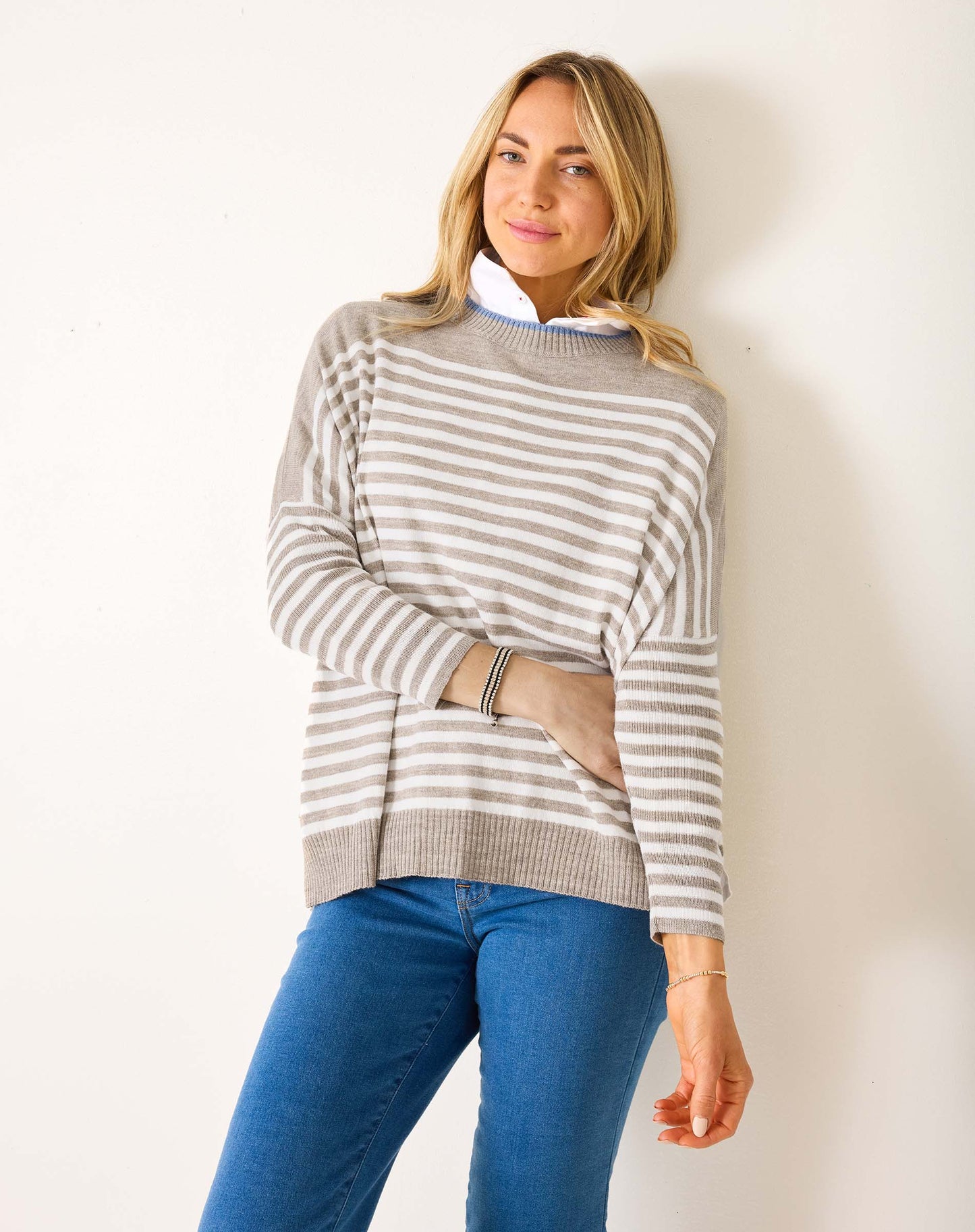 Catalina Modern Crew Sweater in Driftwood + Natural