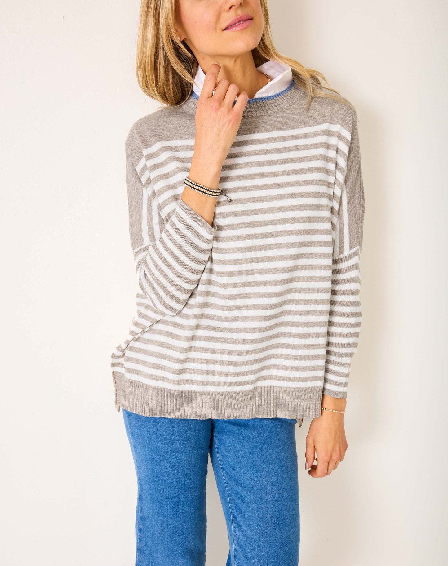 Catalina Modern Crew Sweater in Driftwood + Natural