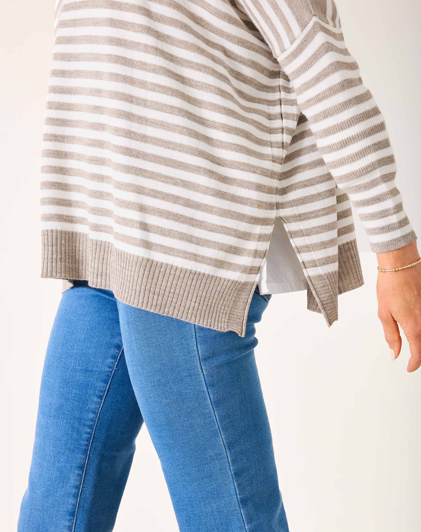 Catalina Modern Crew Sweater in Driftwood + Natural
