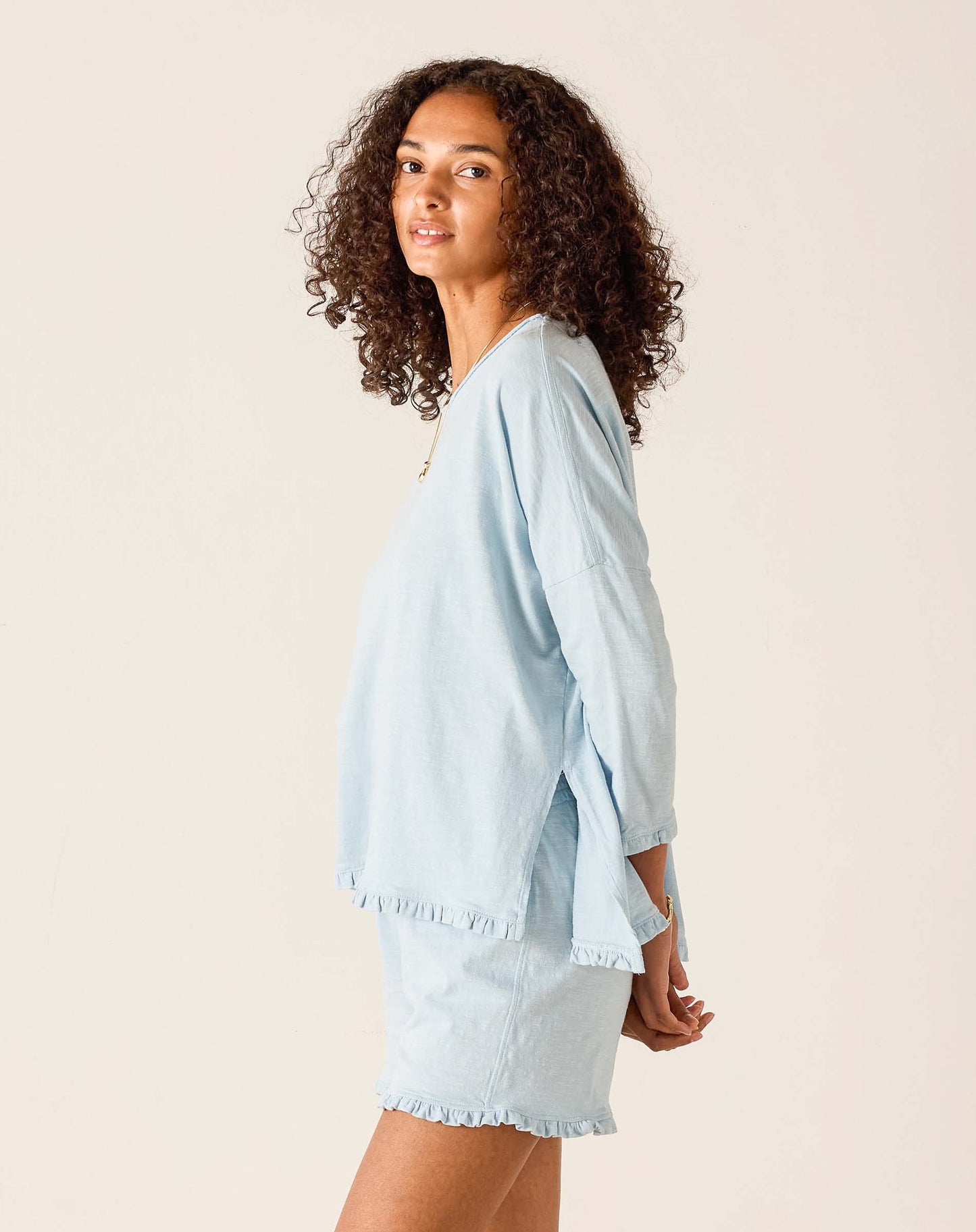 Catalina Ruffle Tee in Niagara Mist